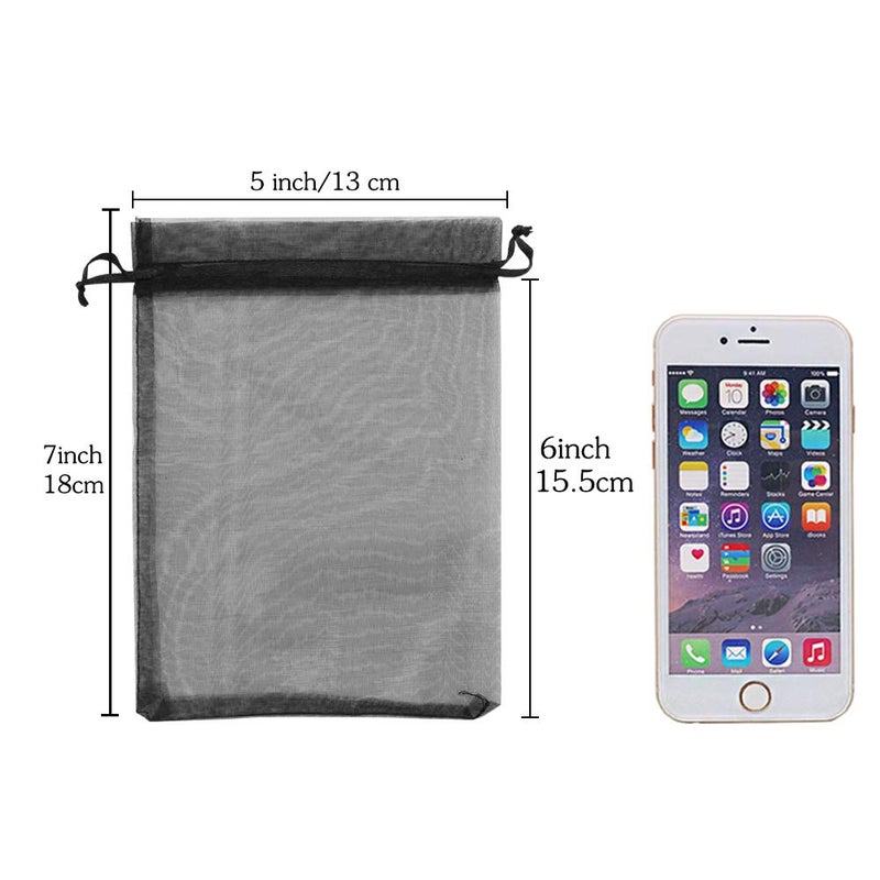 HRX Package Black Organza Bags 5x7 inch 100pcs, Mesh Candy Bags Jewelry Pouches Drawstring Empty Sachet for Present Wedding Giveaways - Image 2